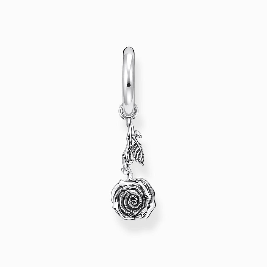 Sterling Silver Creole Midnight Rose Single Earring CR756-637-21