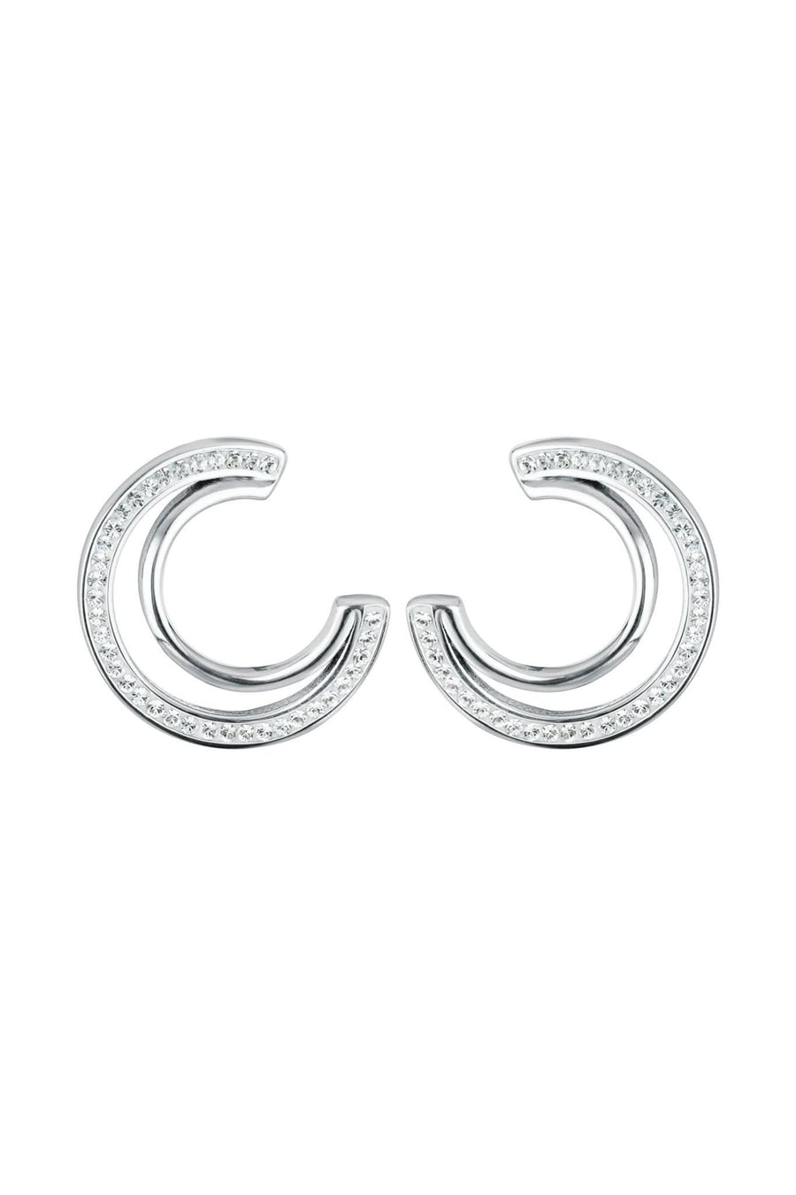 Sterling Silver Crystal Double Crescent Stud Earrings
