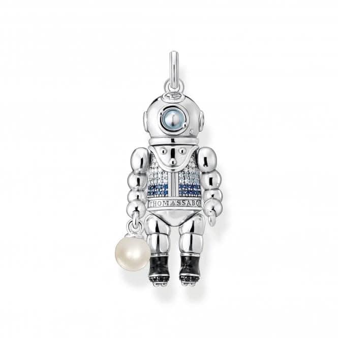 Sterling Silver Diver Pearl And Blue Stones Pendant PE933-516-7