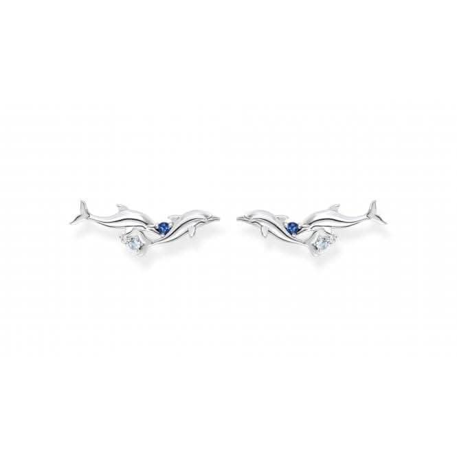 Sterling Silver Dolphin Blue Stones Ear Climbers H2232-644-1