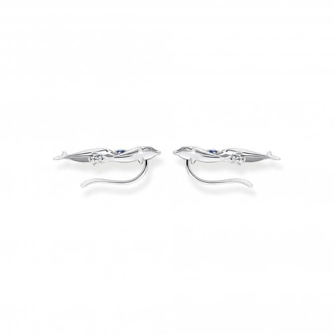 Sterling Silver Dolphin Blue Stones Ear Climbers H2232-644-1