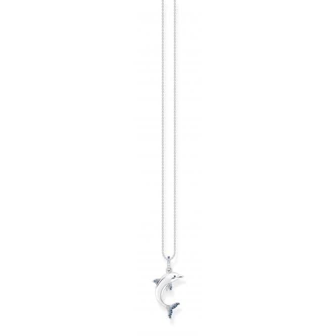 Sterling Silver Dolphin Blue Stones Necklace KE2144-644-1-L45V