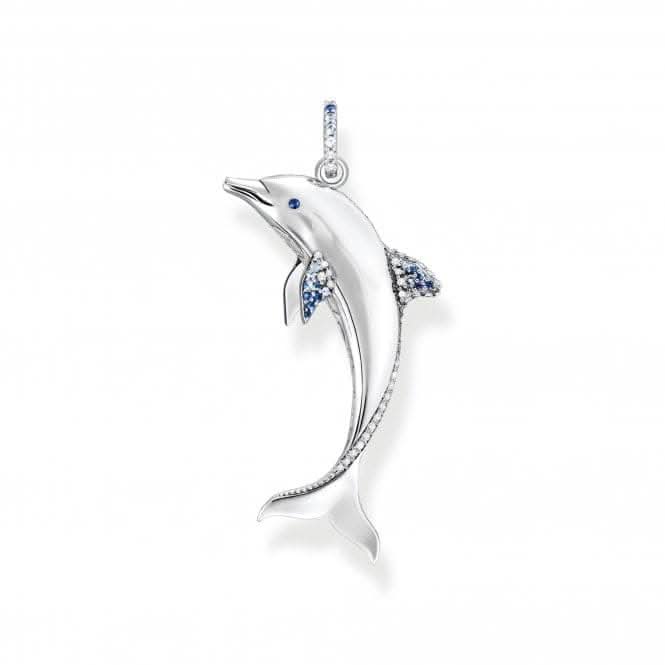 Sterling Silver Dolphin Blue Stones Pendant PE932-644-1
