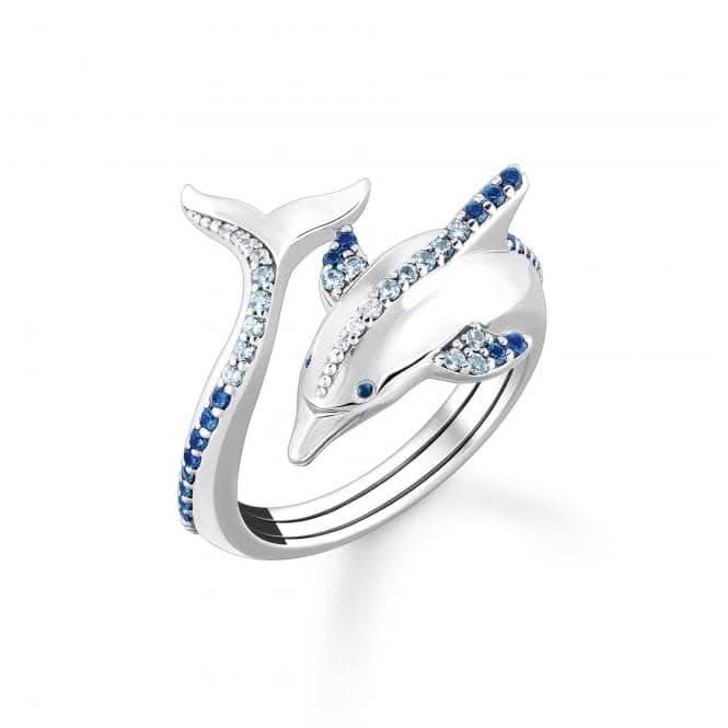 Sterling Silver Dolphin Blue Stones Ring TR2384-644-1