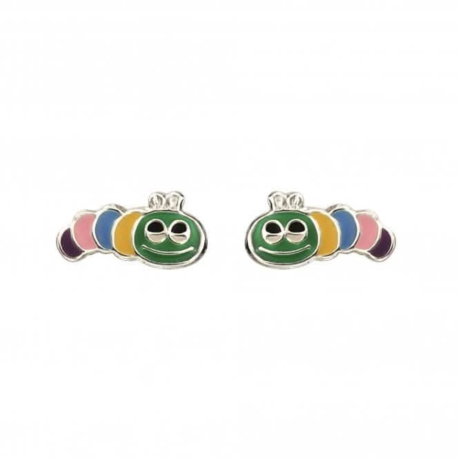 Sterling Silver Enamel Rainbow Caterpillar Stud Earrings A2055