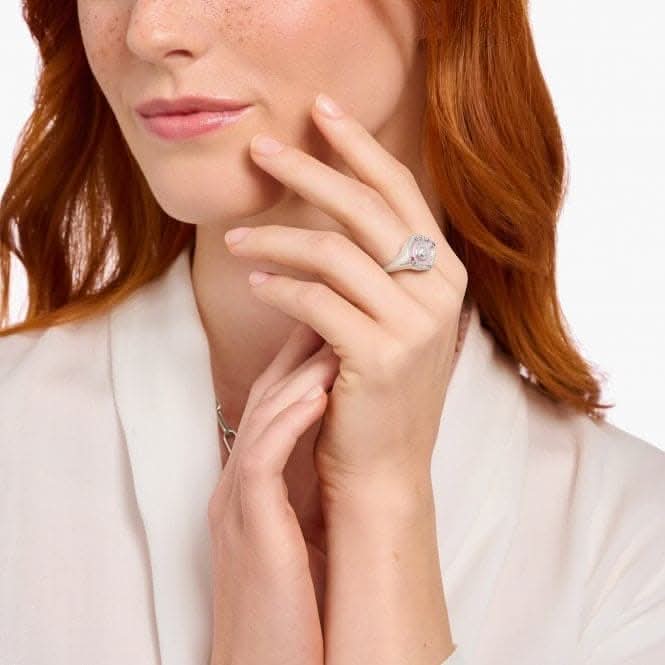 Sterling Silver Enamel Zirconia Pinkish Signet Ring TR2447-390-9