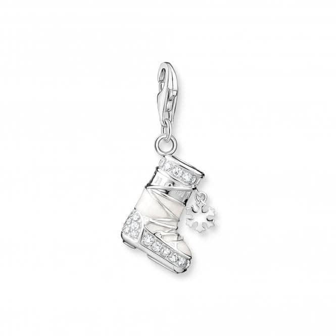 Sterling Silver Enamel Zirconia White Snowshoe Charm 1904-041-14