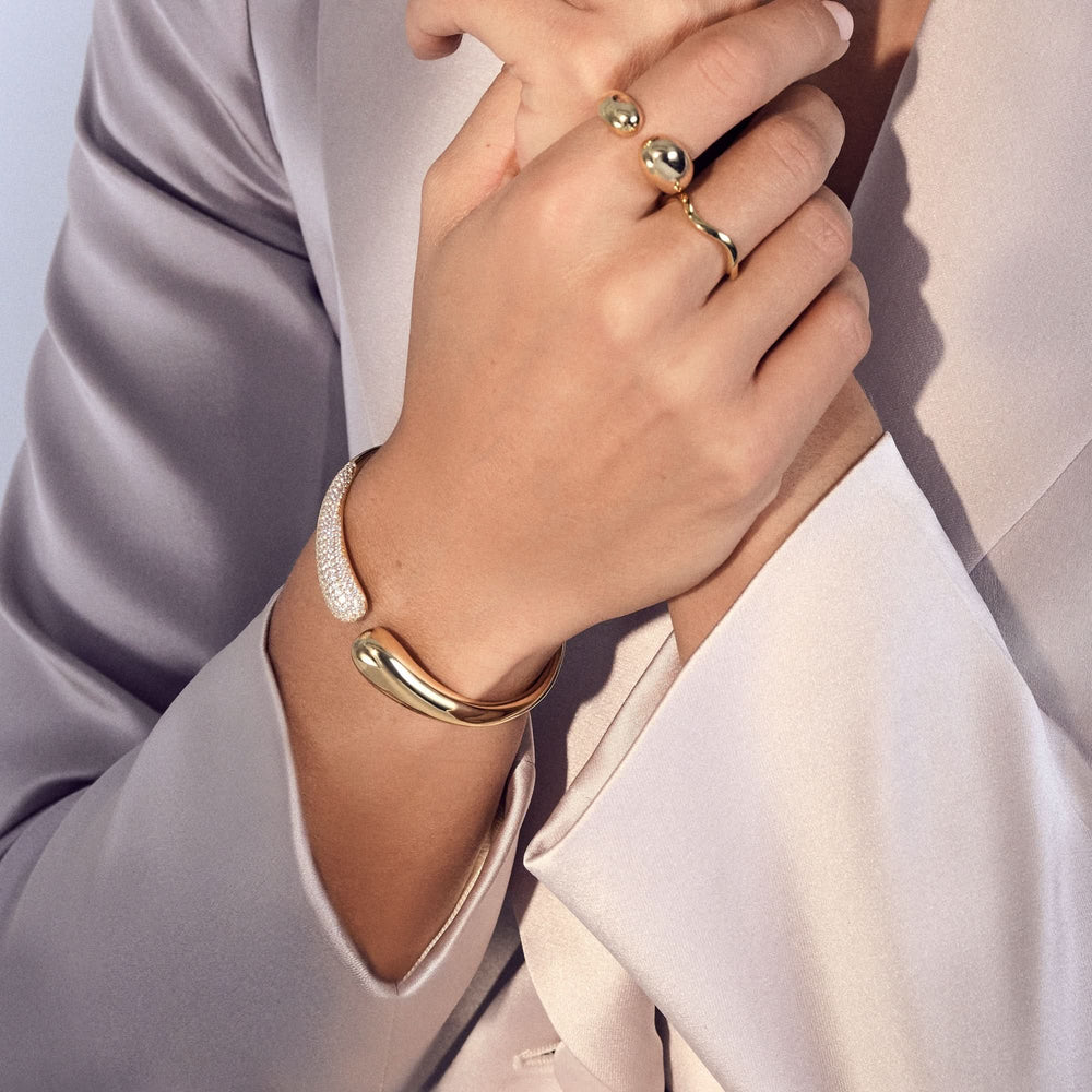 Sterling Silver Goccia Bangle SJ-BG2581-CZ-YG