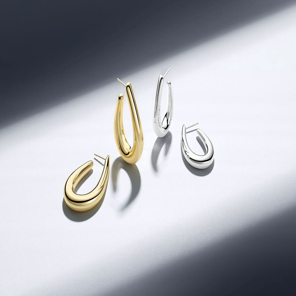 Sterling Silver Goccia Pianura Medio Earrings SJ-E2484