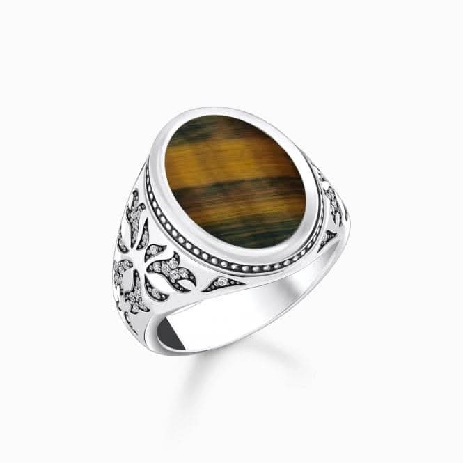Sterling Silver Gold Blue Tigers Eye Zirconia Blackened Signet Ring TR2454 - 950 - 1Thomas Sabo Sterling SilverTR2454 - 950 - 1 - 68