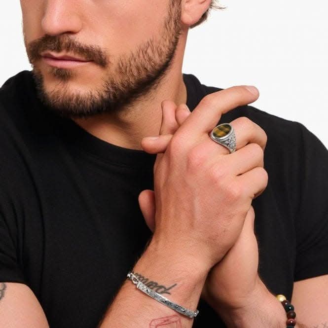 Sterling Silver Gold Blue Tigers Eye Zirconia Blackened Signet Ring TR2454 - 950 - 1Thomas Sabo Sterling SilverTR2454 - 950 - 1 - 68