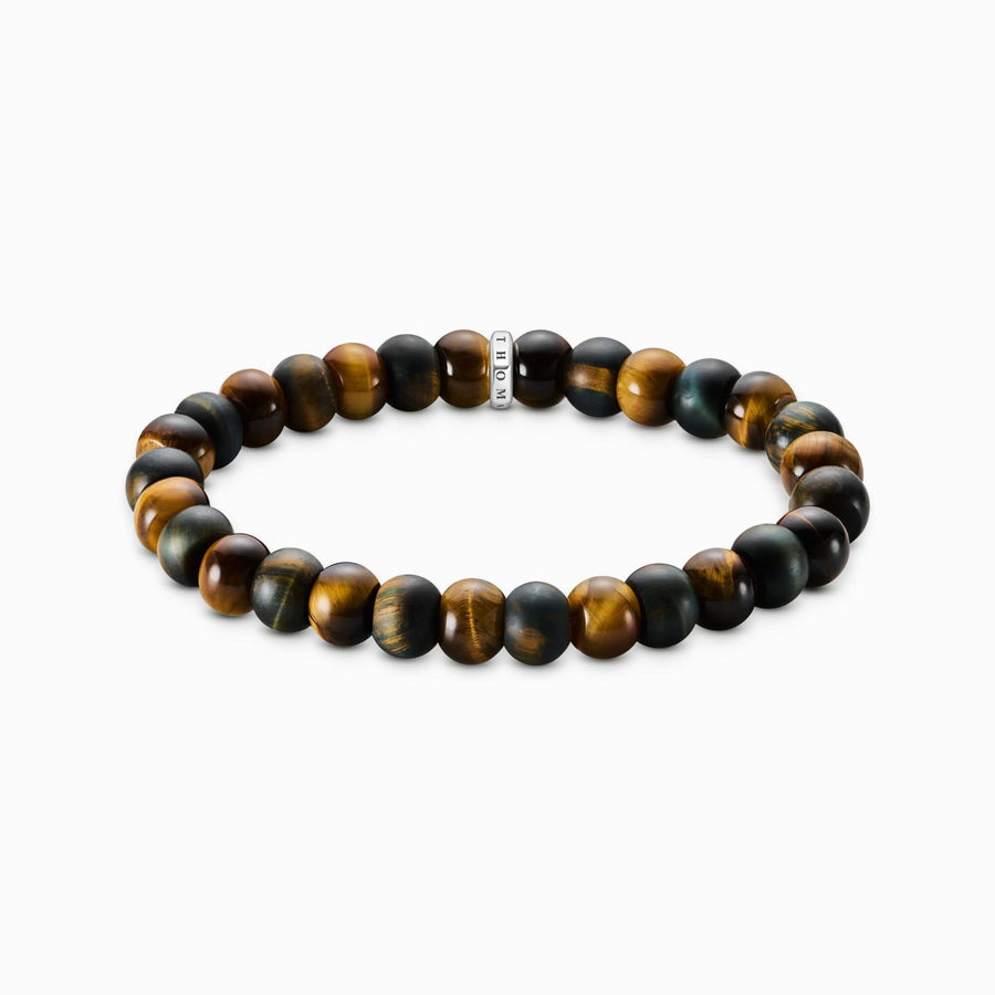 Sterling Silver Gold-brown & Blue-gold Tiger's Eye Beaded Bracelet A2196-826-2