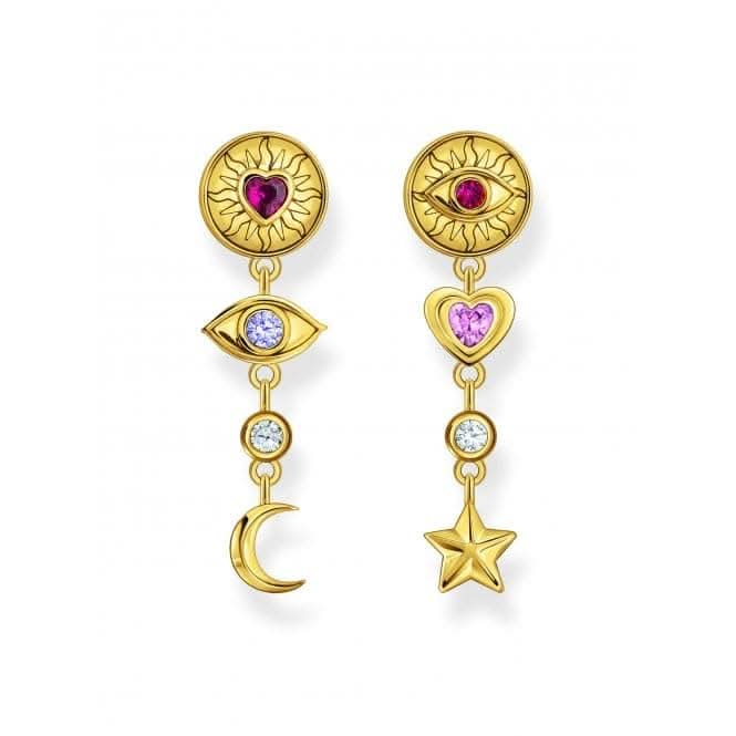 Sterling Silver Gold Plated 3D Symbols Colourful Stones Earrings H2277-995-7