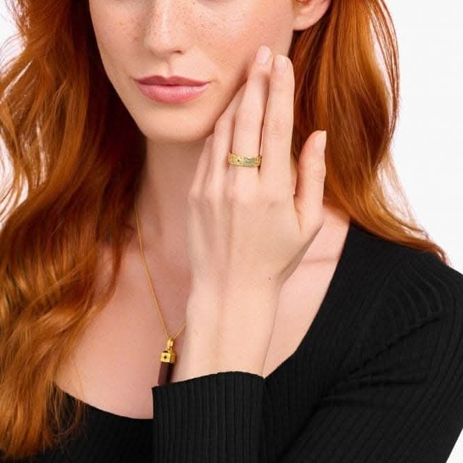 Sterling Silver Gold Plated Black Zirconia Patterned Ring TR2455-414-39