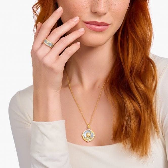 Sterling Silver Gold Plated Blue Enamel Blue Cosmic Symbols Band Ring TR2450-565-1