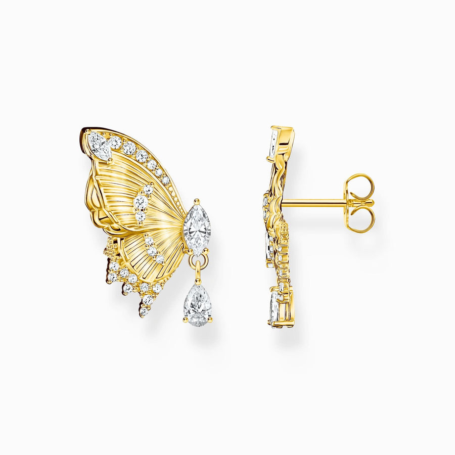Sterling Silver Gold Plated Butterfly Paradise Stud Earrings H2328-414-14