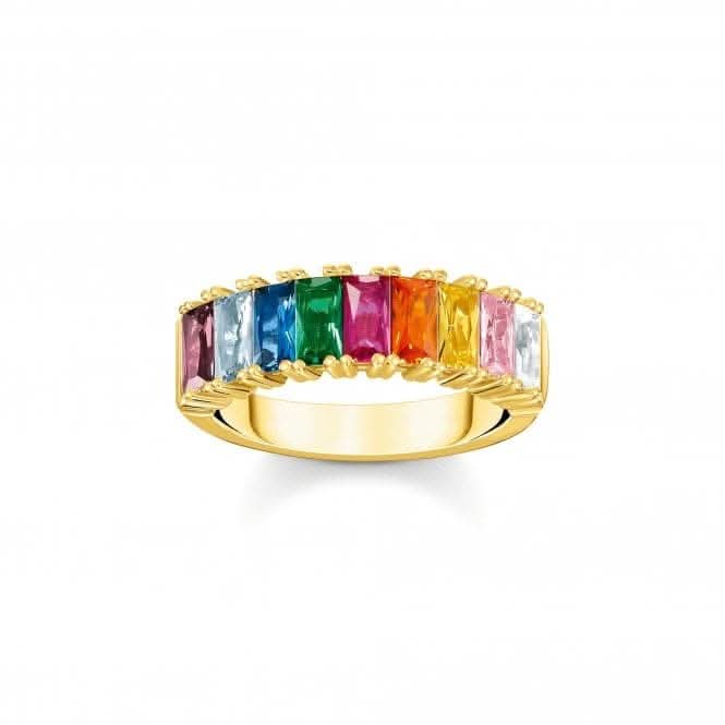 Sterling Silver Gold Plated Colourful Stones Ring TR2404-996-7