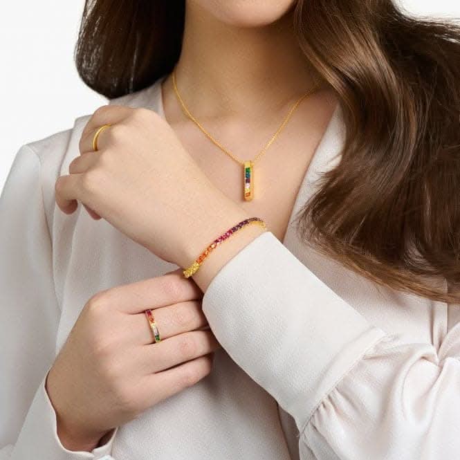 Sterling Silver Gold Plated Colourful Stones Tennis Bracelet A2029-996-7-L19V