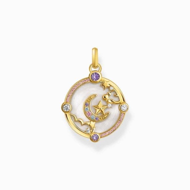 Sterling Silver Gold Plated Crescent Moon With Stones Pendant PE954-565-7