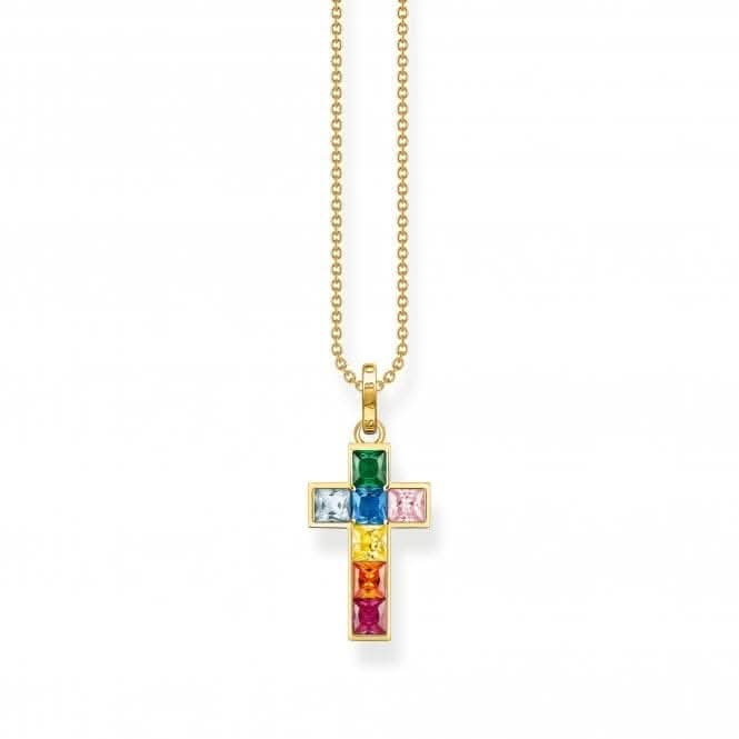 Sterling Silver Gold Plated Cross Colourful Stones Necklace KE2166 - 996 - 7 - L45VThomas Sabo Sterling SilverKE2166 - 996 - 7