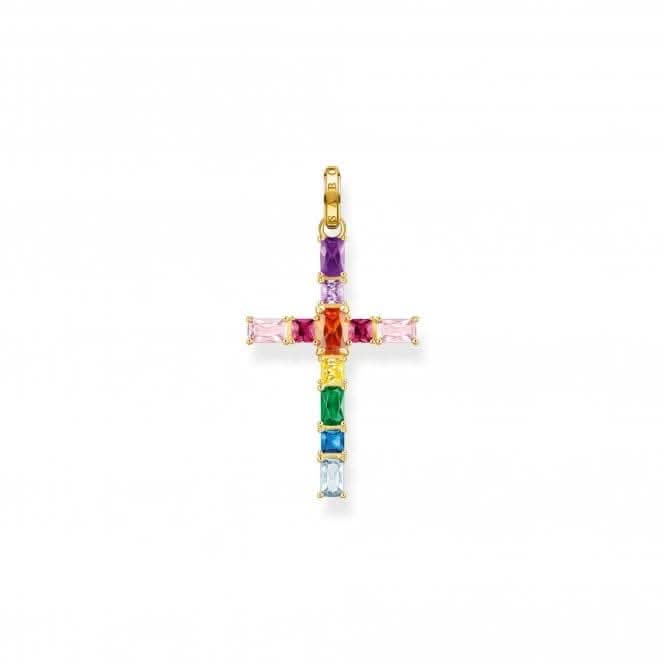 Sterling Silver Gold Plated Cross Colourful Stones Pendant PE939-996-7