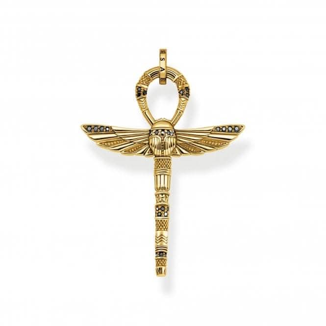 Sterling Silver Gold Plated Cross of Life Ankh with Scarab Pendant PE778-414-39