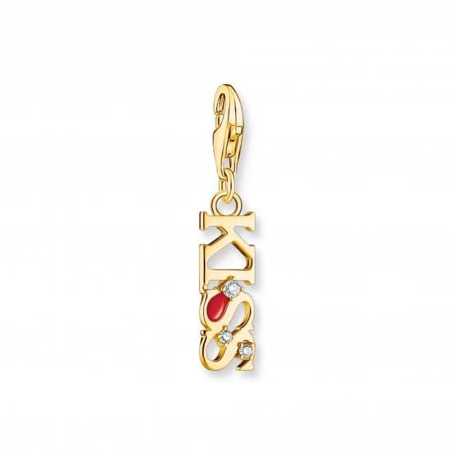 Sterling Silver Gold Plated Enamel Zirconia Red Kiss Charm 2067-565-10