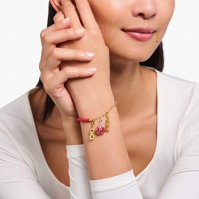 Sterling Silver Gold Plated Enamel Zirconia Red Kiss Charm 2067-565-10