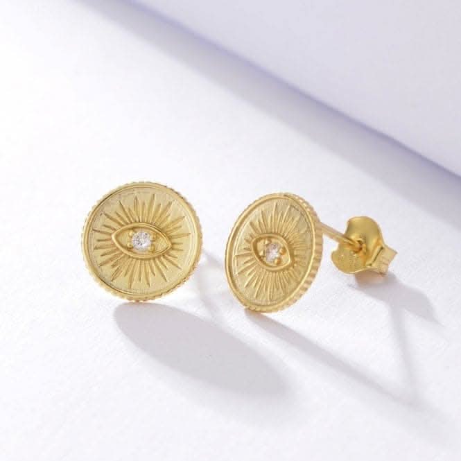 Sterling Silver Gold Plated Evil Eye Disc Earrings ERLE085Ellie Rose LondonERLE085