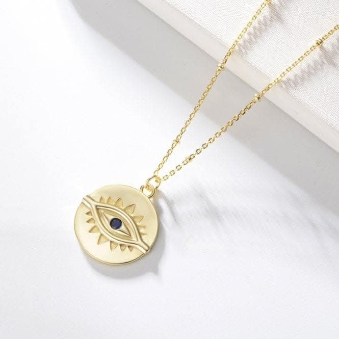 Sterling Silver Gold Plated Evil Eye Disc Necklace ERLN044Ellie Rose LondonERLN044