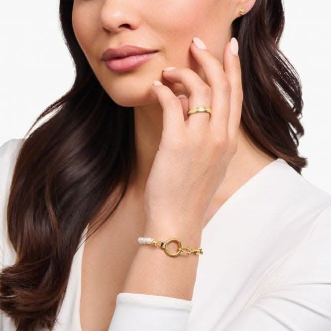 Sterling Silver Gold Plated Fresh Water Cultured Pearls Zirconia Bracelet A2134-445-14-L19V