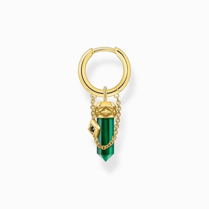 Sterling Silver Gold Plated Green Malachite Pendant Single Hoop Earring CR724-414-6