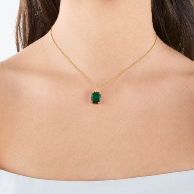 Sterling Silver Gold Plated Green Stone Necklace KE2089-971-6-L45V