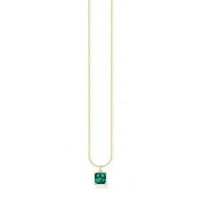 Sterling Silver Gold Plated Green Stone Necklace KE2156-472-6-L45V