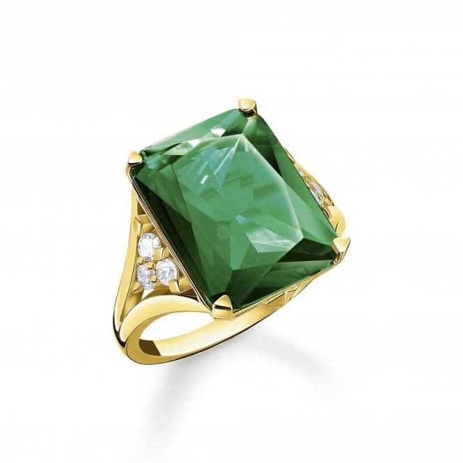 Sterling Silver Gold Plated Green Stone Ring TR2339-971-6