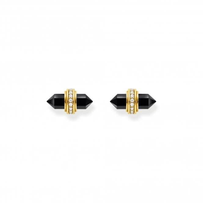 Sterling Silver Gold Plated Hexagonal Black Onyx Earrings H2281-177-11