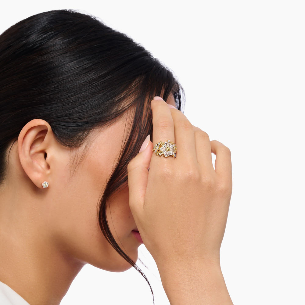 Sterling Silver Gold Plated Lovely Daisy Cocktail Ring TR2335-414-4