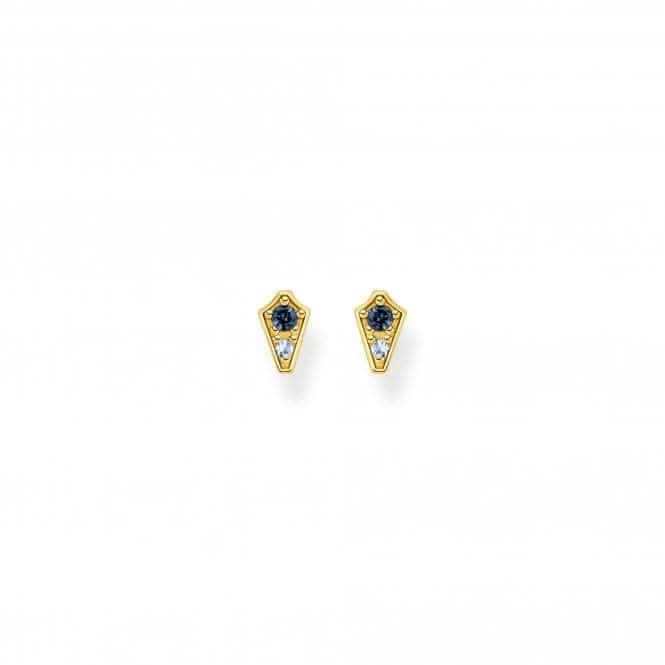 Sterling Silver Gold Plated Magic Stars Blue Ear Studs H2210-960-1