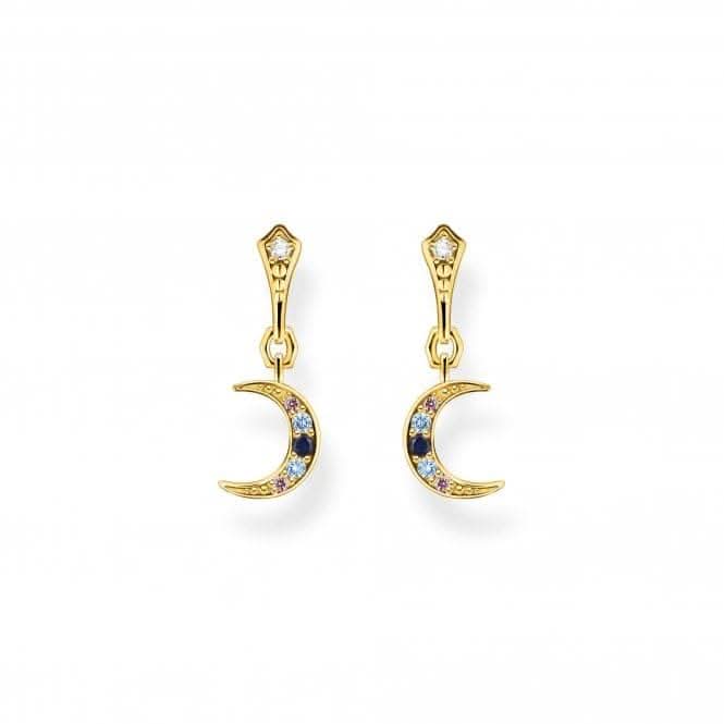 Sterling Silver Gold Plated Magic Stars Crescent Moon Earrings H2204-959-7