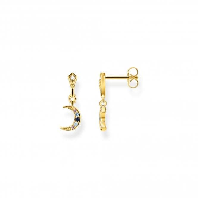 Sterling Silver Gold Plated Magic Stars Crescent Moon Earrings H2204-959-7