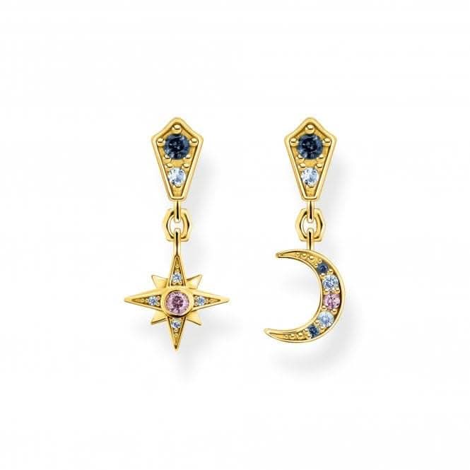 Sterling Silver Gold Plated Magic Stars Crescent Moon/Star Earrings H2207-959-7