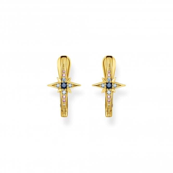 Sterling Silver Gold Plated Magic Stars Hoop Earrings CR678-959-7