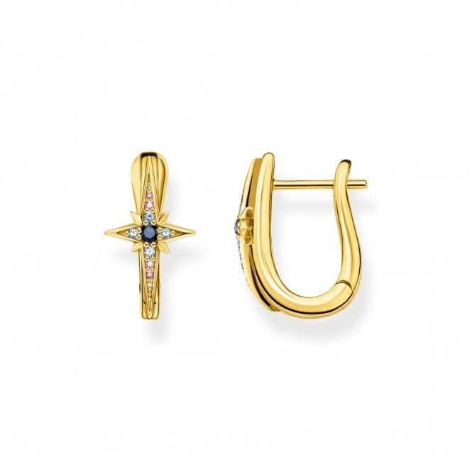 Sterling Silver Gold Plated Magic Stars Hoop Earrings CR678-959-7