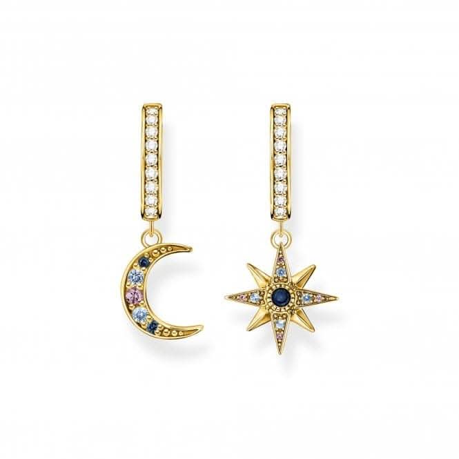 Sterling Silver Gold Plated Magic Stars Hoop Earrings CR682-959-7