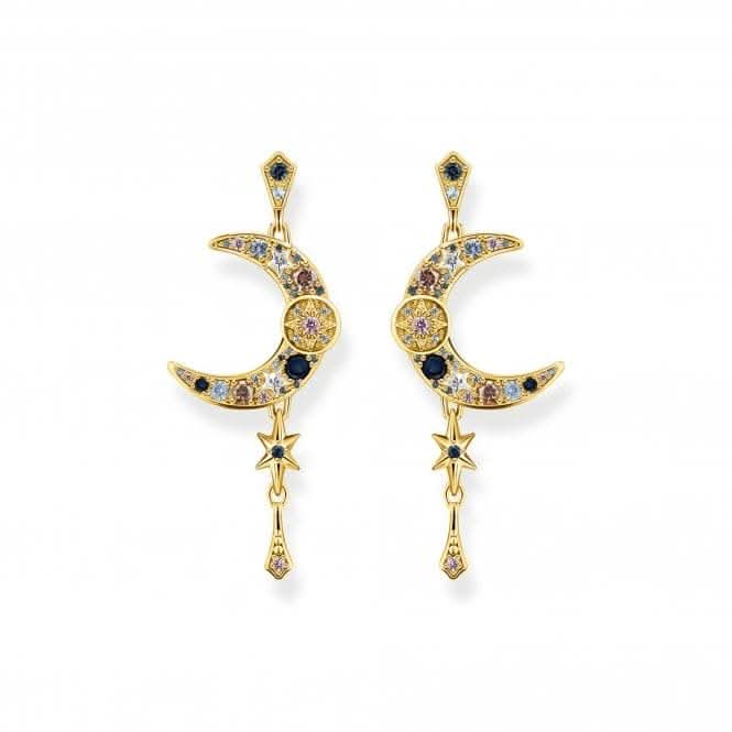 Sterling Silver Gold Plated Magic Stars Long Drop Earrings H2200-959-7
