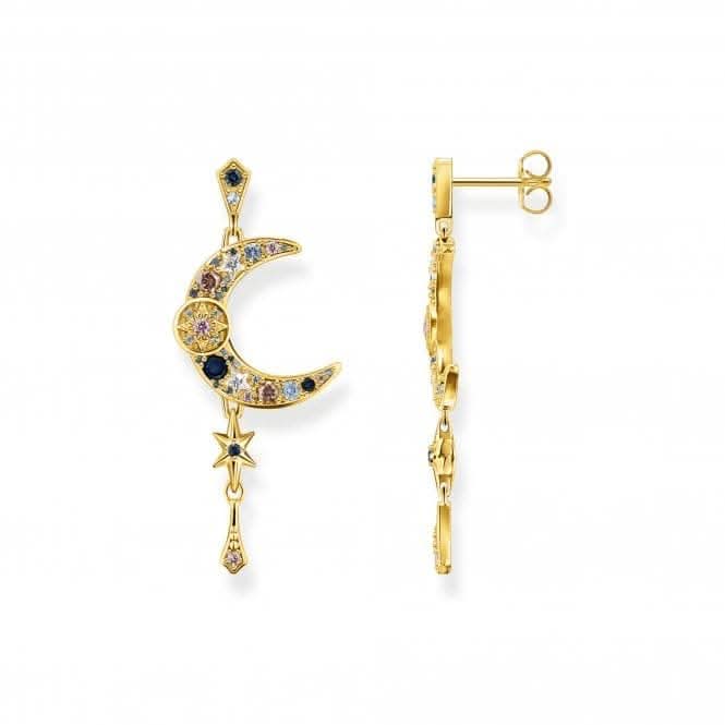 Sterling Silver Gold Plated Magic Stars Long Drop Earrings H2200-959-7