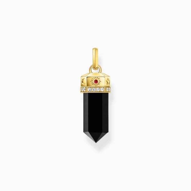 Sterling Silver Gold Plated Onyx Hexagon Shape Pendant PE955-177-11