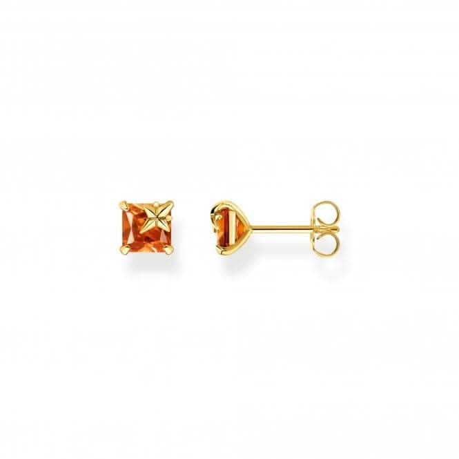Sterling Silver Gold Plated Orange Stone Star Stud Earrings H2116-472-8