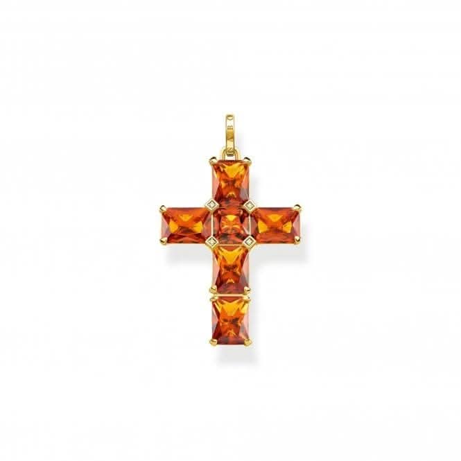 Sterling Silver Gold Plated Orange Stones Cross Pendant PE890 - 971 - 8Thomas Sabo Sterling SilverPE890 - 971 - 8