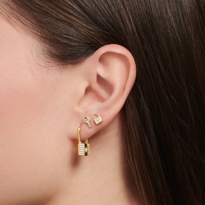 Sterling Silver Gold Plated Padlock Single Ear Stud H2219-414-14